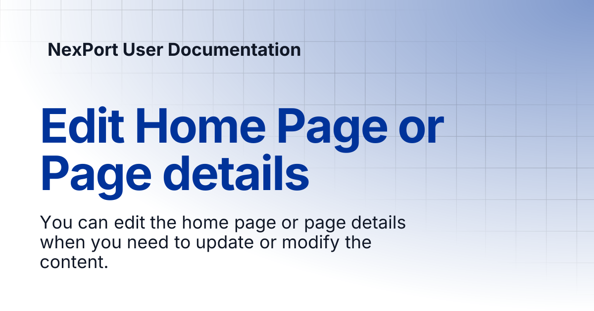 Edit Home Page or Page details | NexPort User Documentation